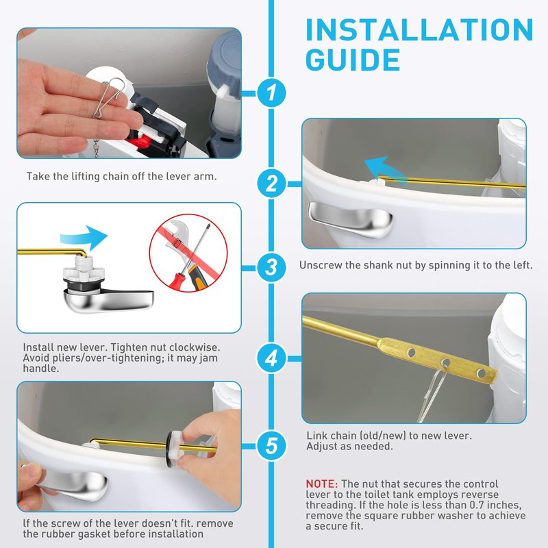Toilet Handle Replacement Kit - American Standard Toilet Flush Handle Replacement, Universal Front Mount toilet lever bowl handle flusher arm tank replacement kit, Metal &Brass Toilet arm Lever &Chain