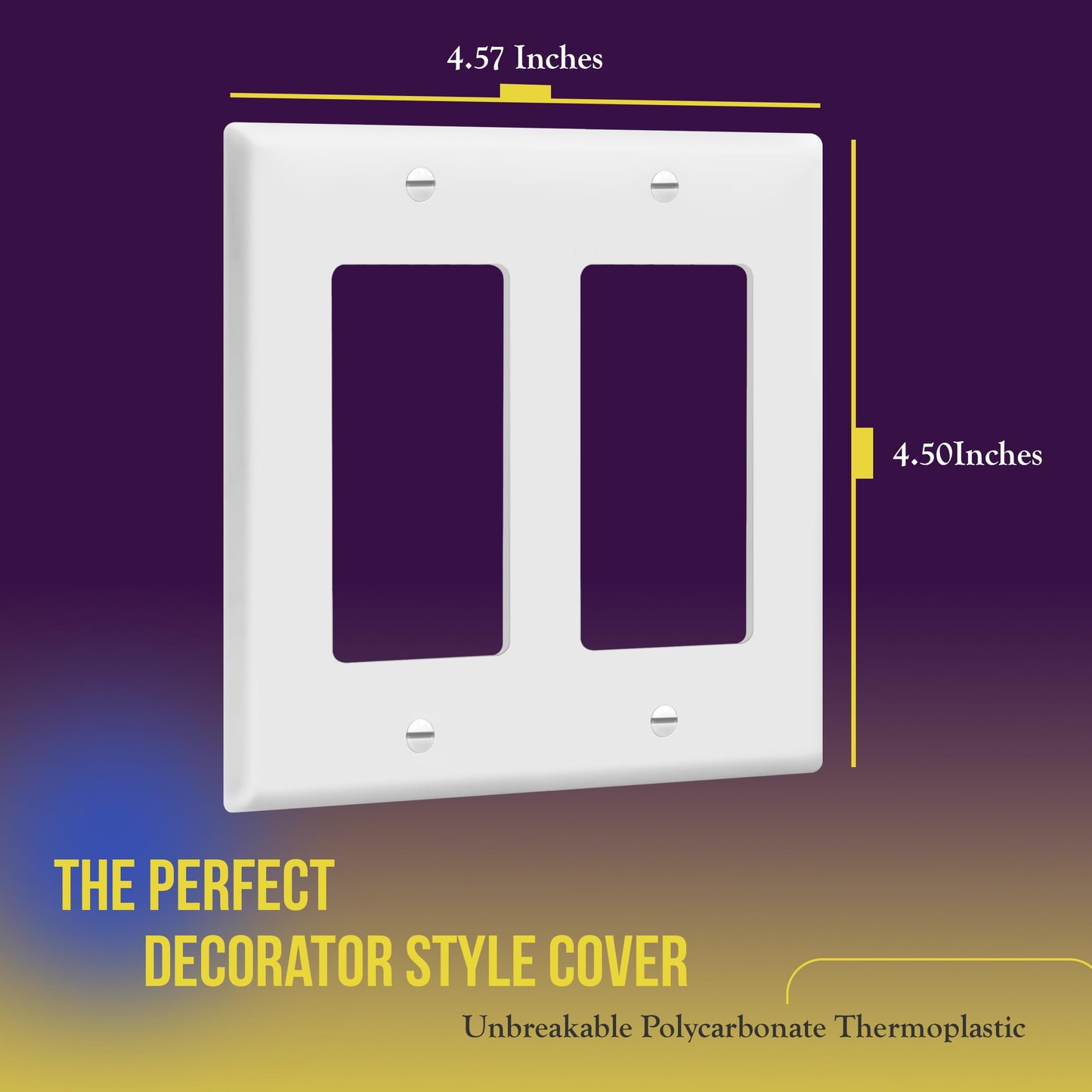 ENERLITES Decorator Light Switch or Receptacle Outlet Wall Plate, Size 2-Gang 4.50" x 4.57", Polycarbonate Thermoplastic, 8832-W-5PCS, White (5 Pack)