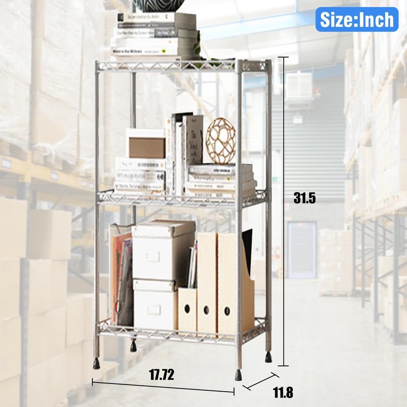 3-Tier Wire Shelving Unit, 1000 lbs Capacity, Adjustable Metal Storage Shelves for Kitchen, Pantry, Garage & Warehouse, Heavy-Duty Steel Organizer (Silver,Easy Assembly)