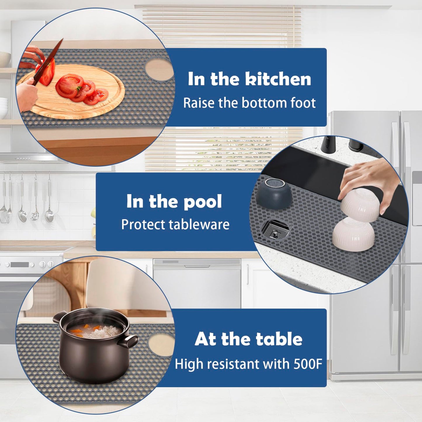 Kitchen Sink Silicone Protector - 28.4" by 14.3" Heat Resistant Non-Slip Silicone Sink Mat to Protect Stainless Steel Sink, Left and Right Drain (Gray)