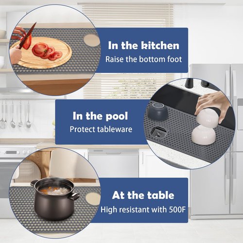 Kitchen Sink Silicone Protector - 28.4" by 14.3" Heat Resistant Non-Slip Silicone Sink Mat to Protect Stainless Steel Sink, Left and Right Drain (Gray)