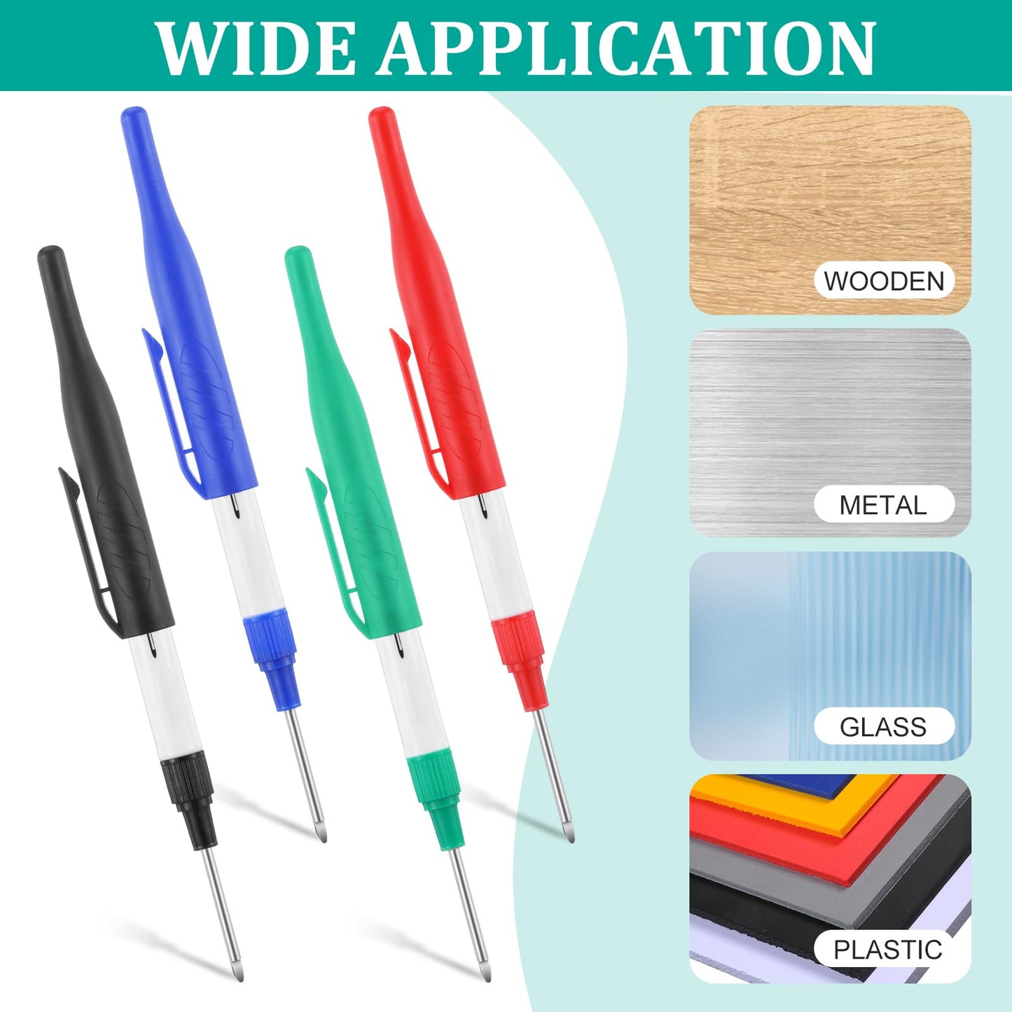 Heclia Long Nib Marker 4 PCS Long Head Deep Hole Marker Pens Multi Purpose Deep Reach Markers Waterproof Construction Long-Nose Markers Quick Dry Carpenter Pen for Bathroom Woodworking Marking Tool