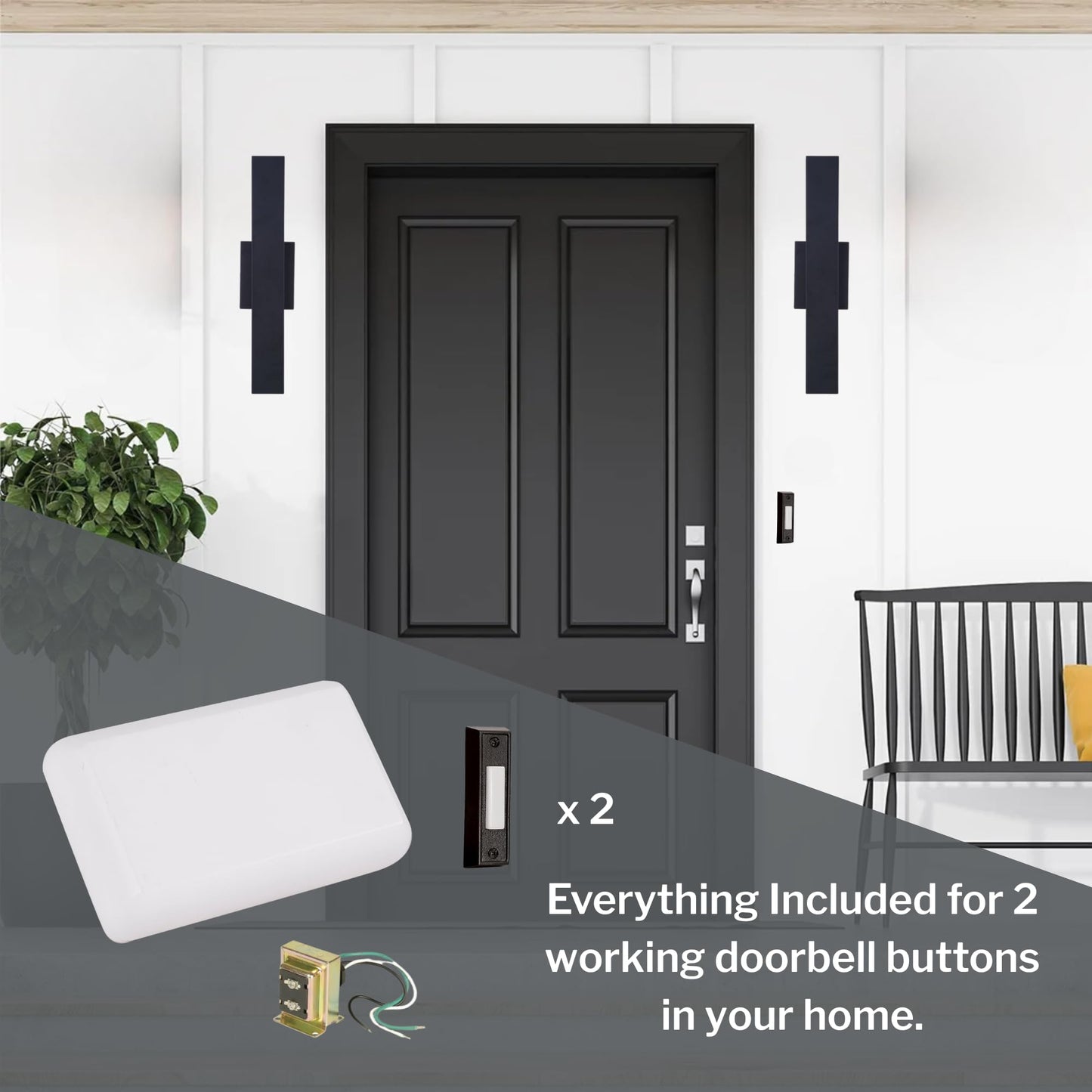 Craftmade Lighting CK1001-W Builder - 8.38 Inch Chime Kit with 2 Black Buttons and T1610 Transformer, White Finish