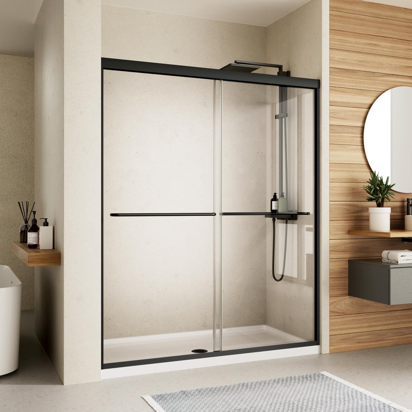 Royal Guard Double Sliding Shower Door,56-60" W x 70" H Semi-Frameless Sliding Glass Shower Door with 1/4'' (6mm) Clear SGCC Tempered Glass,Bypass Shower Enclosure,Matte Black