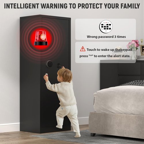 MyVoice 55.1" Gun Safe, Large Fireproof Waterproof Rifle Safe, Steel Gun Cabinet for 10-13 Rifles and Pistols, Gun Safes with Digital Keypad, Alarm System and LED Light for Home Security