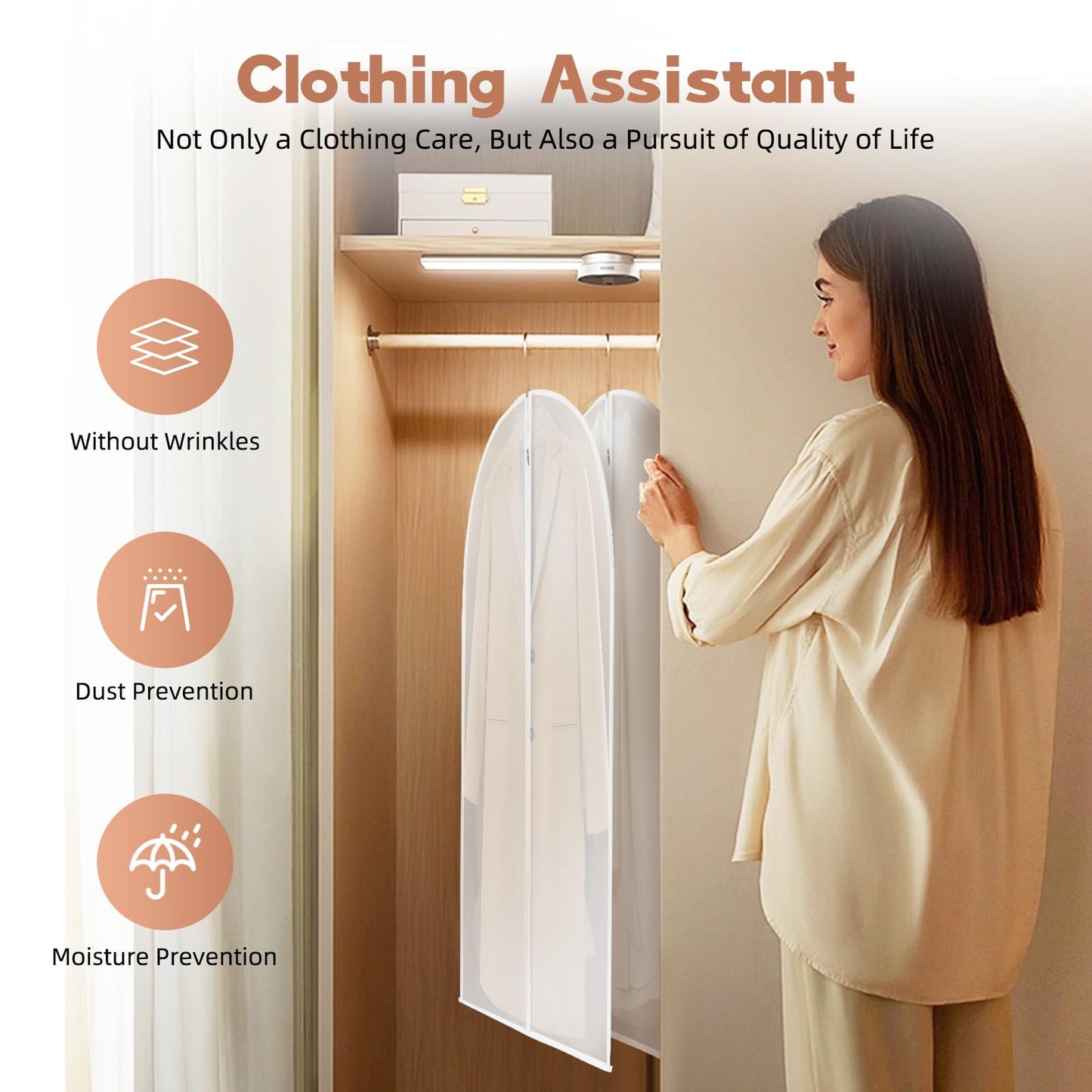 Garment Bags Dust Cover Storage Clear Dust Jacket,Five-Fiece Plastic Dust Suit Bag,White Zipper Breathable Full Zipper for Clothes Closet Coat Protection Garment Cover (60 x 120cm)