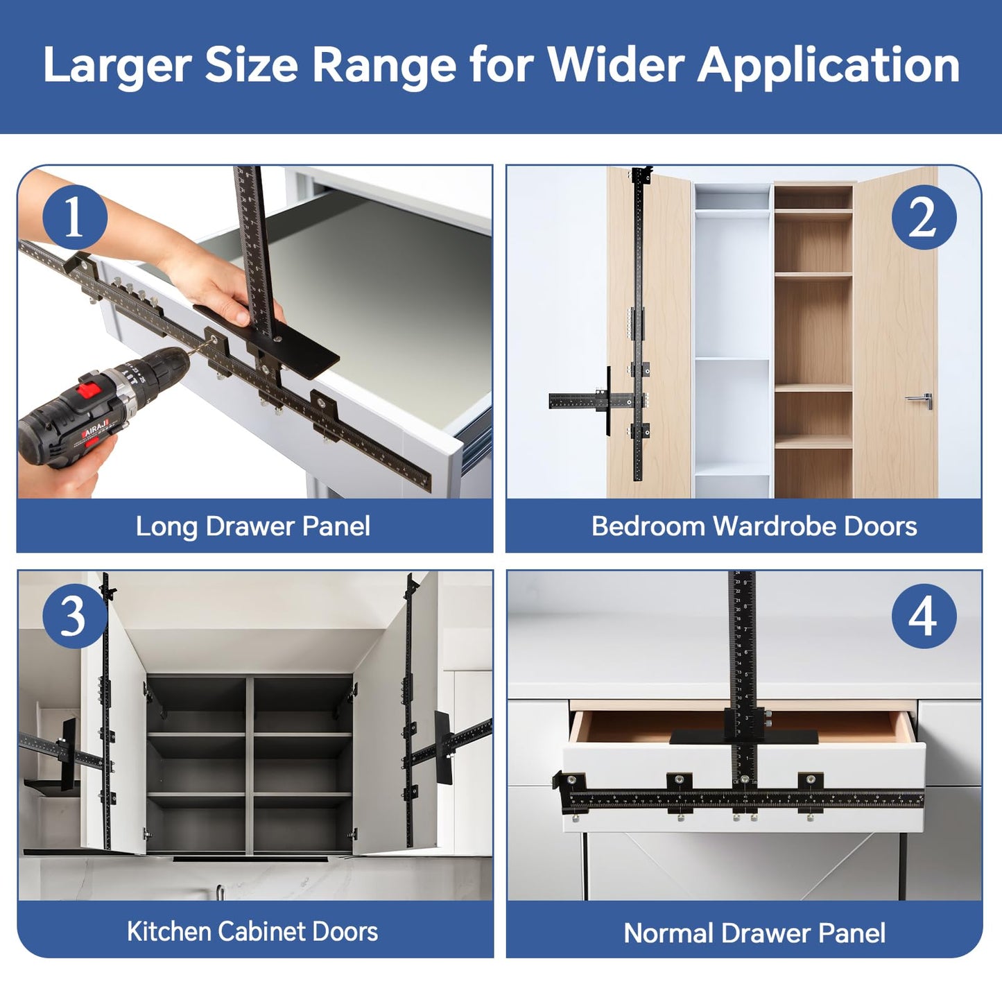PRO Cabinet Hardware Jig, 32-inch Detachable Cabinet Handle Jig with Auto Center Punch, Aluminum Alloy Cabinet Handle Template Drill Guide, Cabinet Pull Jig for Handle Knob Pull, Drawer/Door