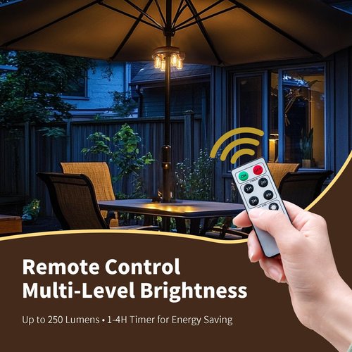 OPOIRA Dark Wood Grain Patio Umbrella Light with Remote Control, Rechargeable Cordless LED Edison Bulbs Pole Light with 10 Brightness Levels for Garden, Patio, Backyard, Camping or BBQ (2 Pack)