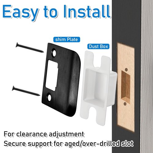 Door Strike Plate, Extended Lip Strike Plate, 2-1/4" x 2-1/4"Extender Lip Latch Strikers with Star Screws, Wooden Stick and Dust Box