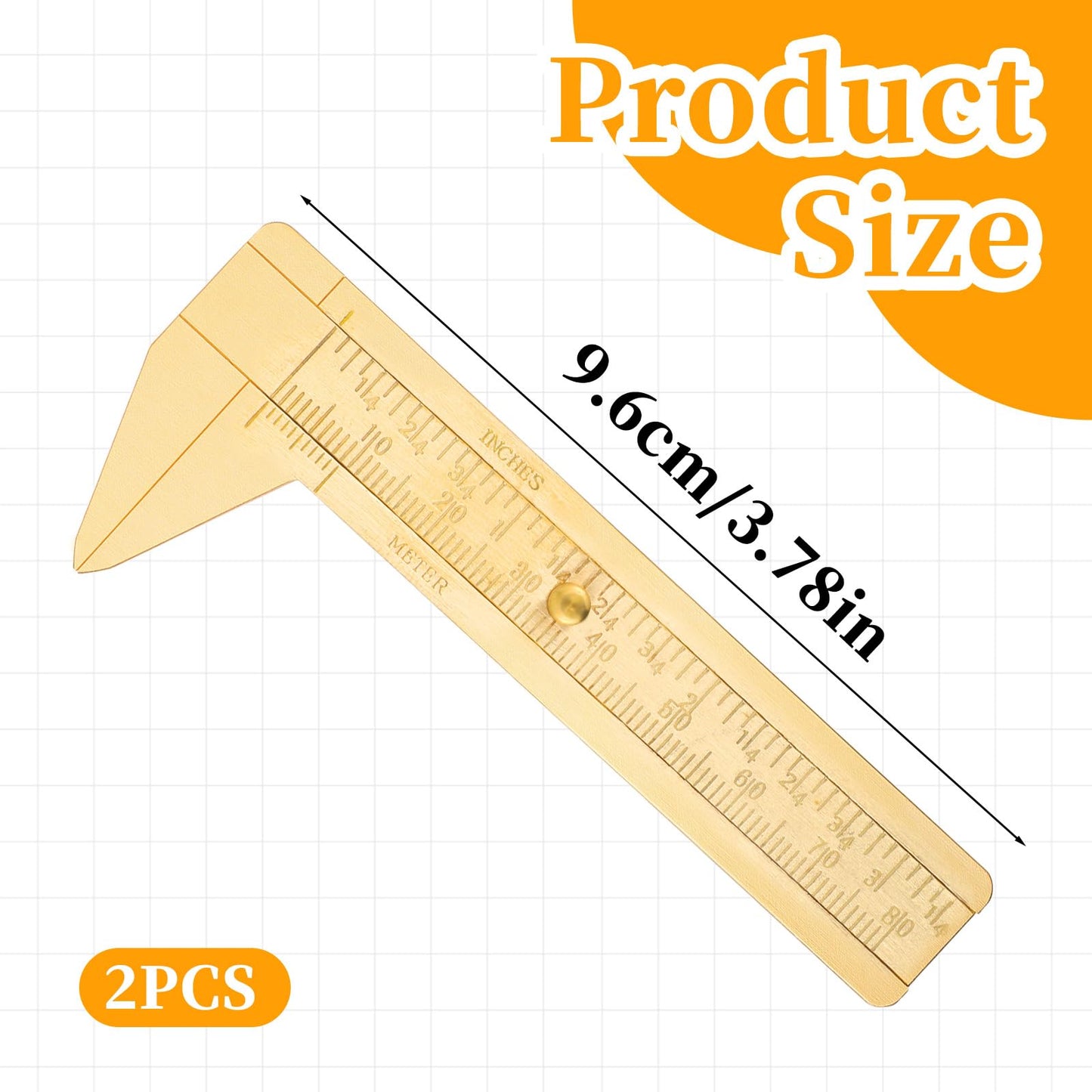 2 Pcs Brass Vernier Caliper Pocket Slide Rule Mini Handy Caliper Measuring Tool Double Scale Sliding Gauge Metal Pocket Ruler for Bead Wire Jewels Rings Bracelet Measurement