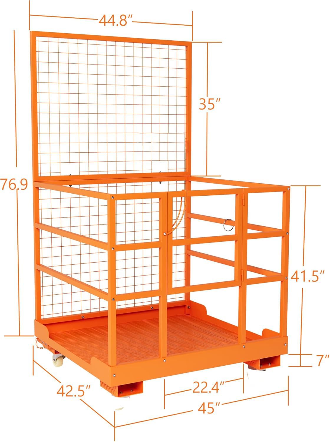 Forklift Platform Safety Cage,Work Platform for Loader,43"x45" Man Basket for Forklift,1800lbs Capacity with Safety Harness & Lock,2-Man Collapsible Lift Basket for Lifting Loader