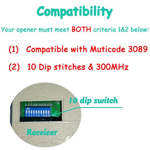 2 Replacement for Multicode Linear 3089 Garage Gate Door Opener Remote Transmitter,308911,MCS308911,10 dip Switch 300mhz,Grey