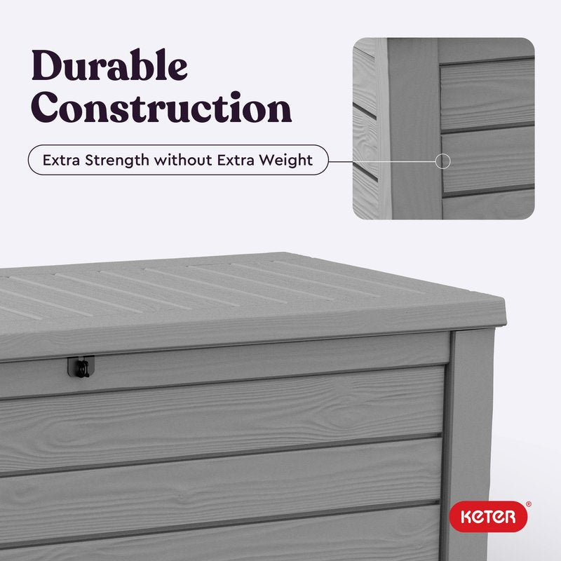 Keter Westwood 150 Gallon Resin Large Outdoor Storage Box for Patio Furniture, Outdoor Cushions, Garden Tools and Pool Floats, Light Grey