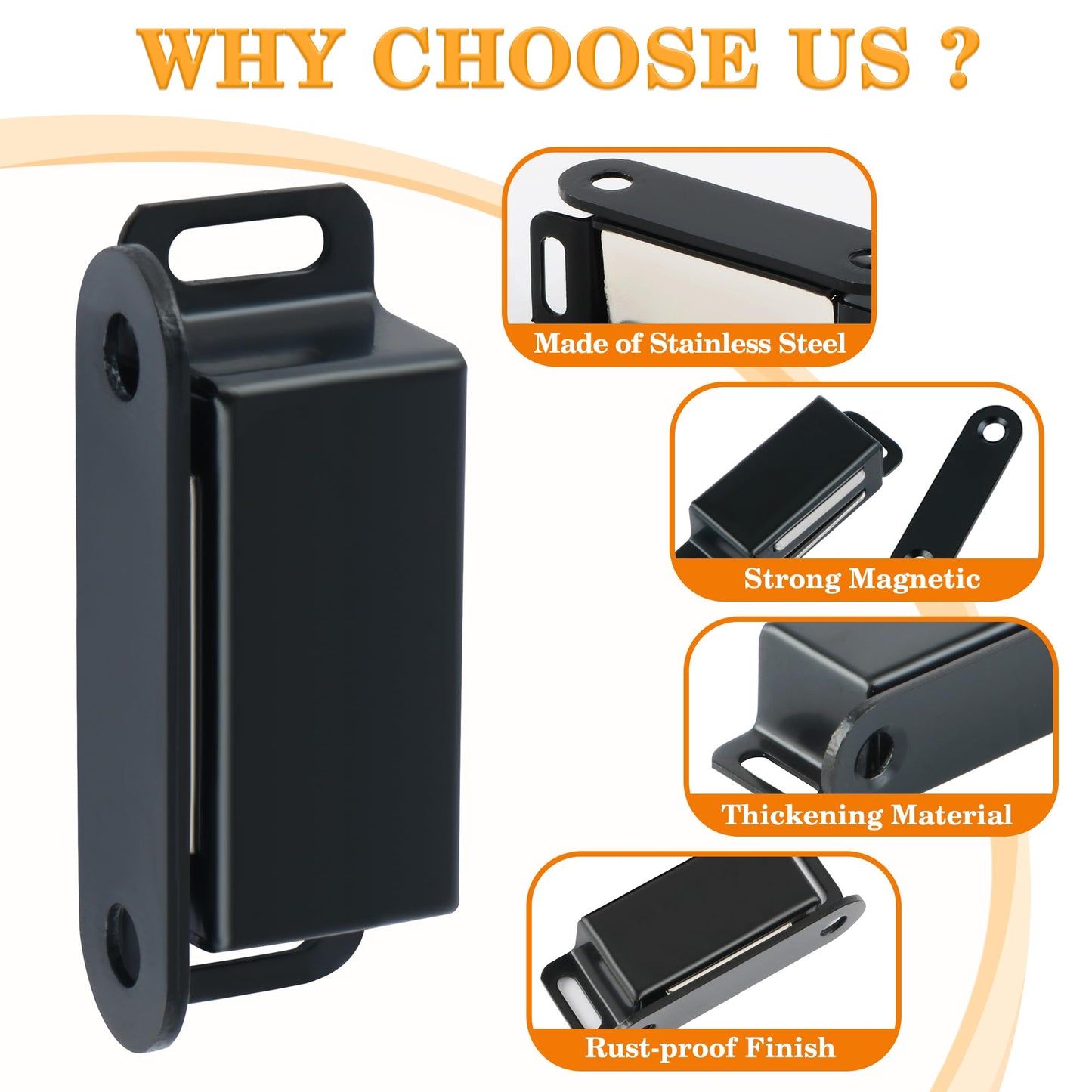 Alise Magnetic Cabinet Door Catch 4Pcs,Cabinet Door Magnets Catches Magnetic Door Closers for Cabinets,Stainless Steel Black Magnetic Cabinet Latch Door Latches for Closet Cupboard Drawer Kitchen