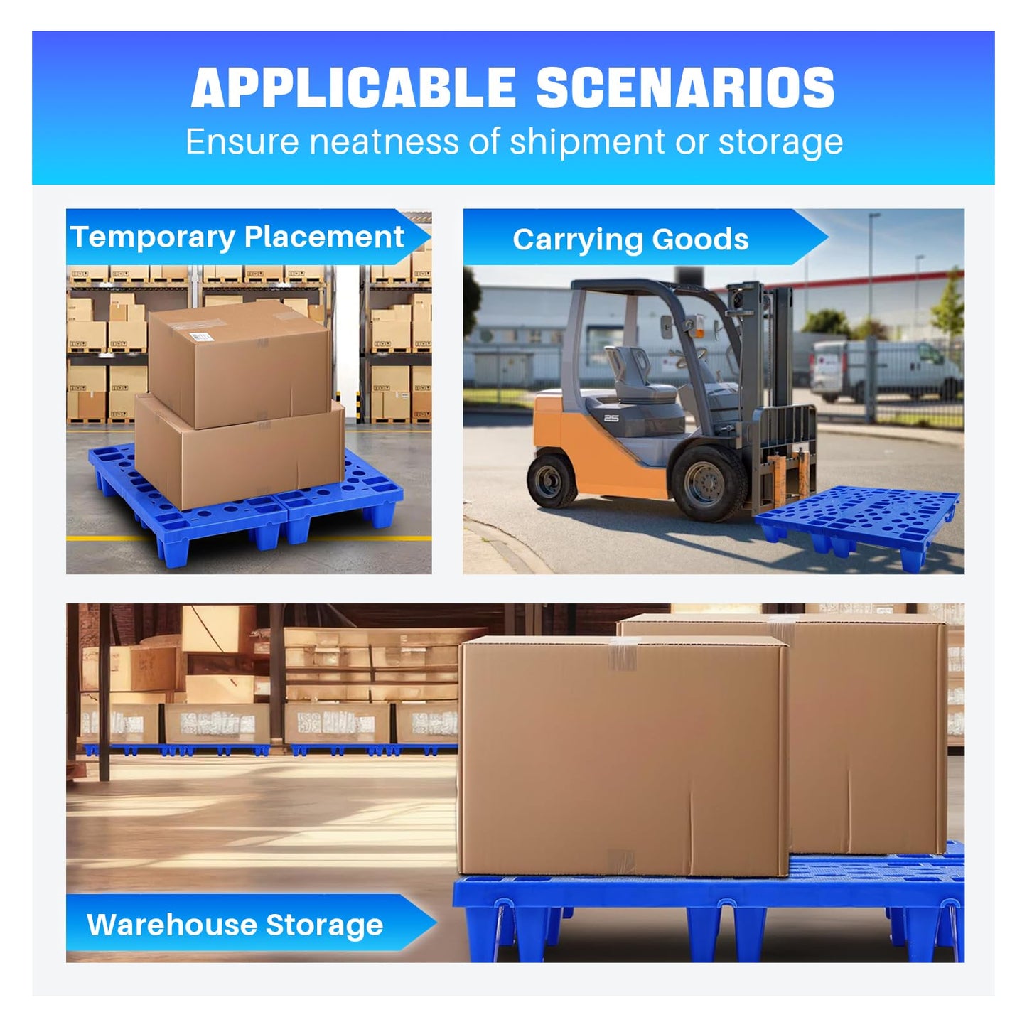 TMINEL Plastic Pallet, Waterproof Storage Grid Pad Lightweight Plastic Pallets for Basement Storage Nestable Pallet for Indoor and Outdoor Floor Cargo Storage(6pcs-11.8 * 19.7 * 3.9in)