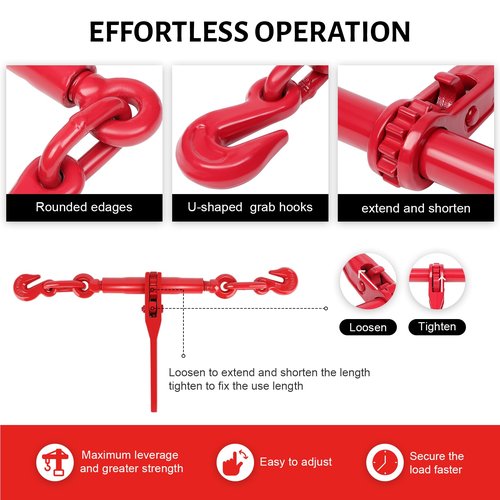 2 Pack Chain Binder, 5/16 to 3/8 Inch Chain Binder, Ratchet Binder with 5400LBS Safe Working Load and 19000LBS Breaking Strength, Load Binder for Industrial Agricultural Traction Applications