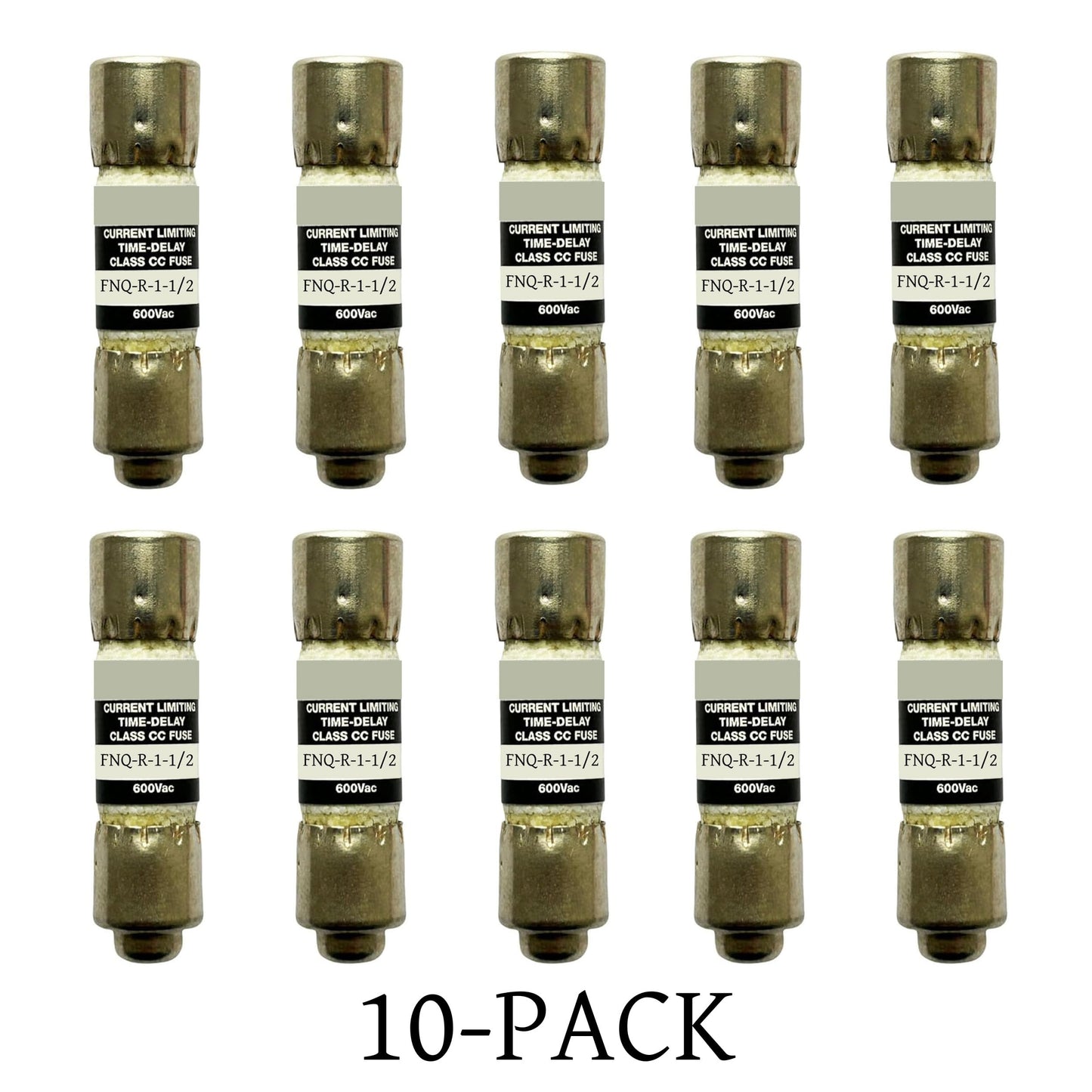 10-Pack New FNQ-R-1-1/2 FNQ-R-1-1/2A FNQ-R 1-1/2A 1.5A 600Vac Time Delay Fuse,FNQ-R-1-1/2A Class CC Current Limiting Fuse
