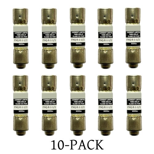 10-Pack New FNQ-R-1-1/2 FNQ-R-1-1/2A FNQ-R 1-1/2A 1.5A 600Vac Time Delay Fuse,FNQ-R-1-1/2A Class CC Current Limiting Fuse