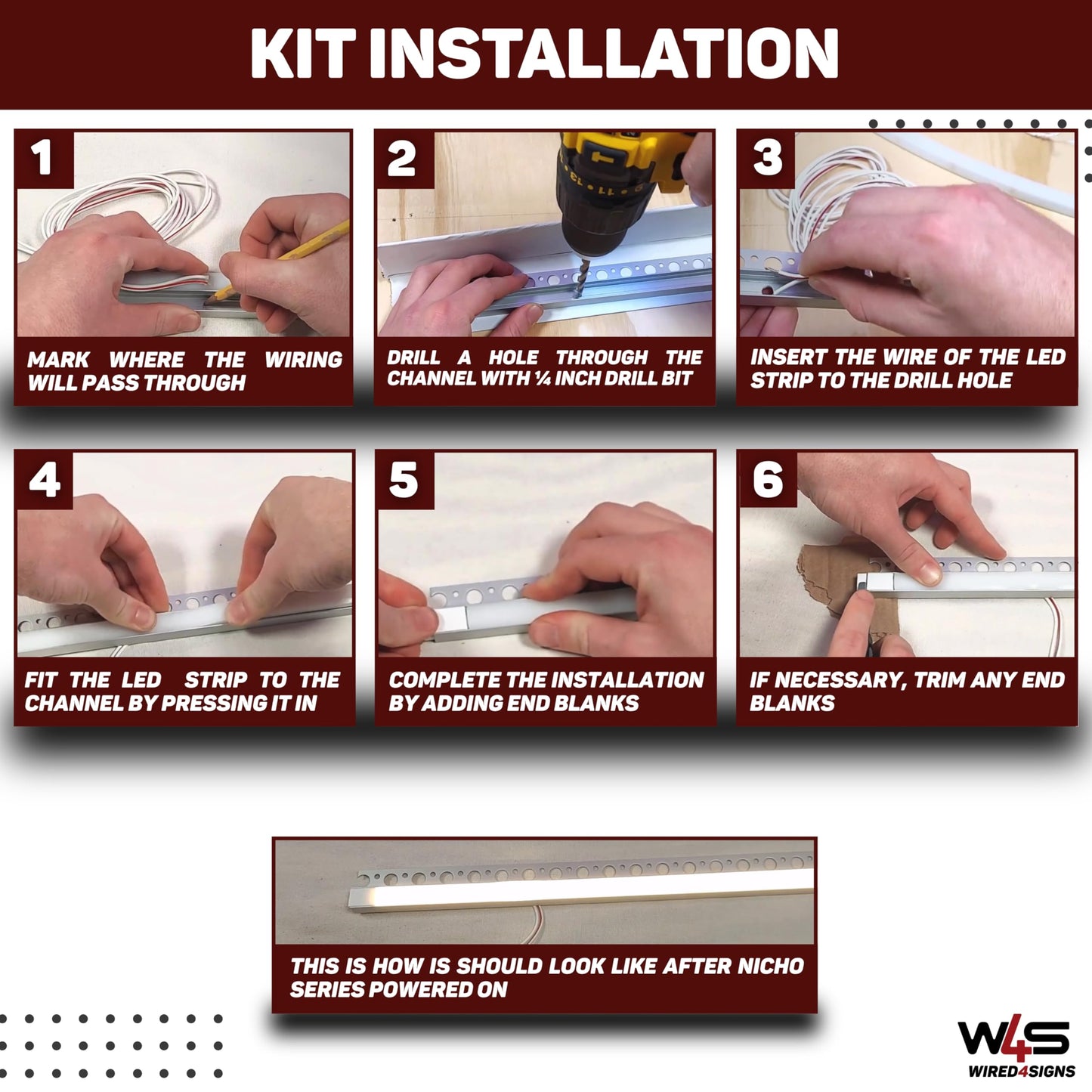 Wired4Signs USA UniTile12 Tile Edge LED Strip Light Channel 180 Degree Aluminum Profile for Recessed Accent Lighting Heat Sink Design for Flat Tiled Surfaces Showers Kitchens Bathrooms (1828mm (72"))