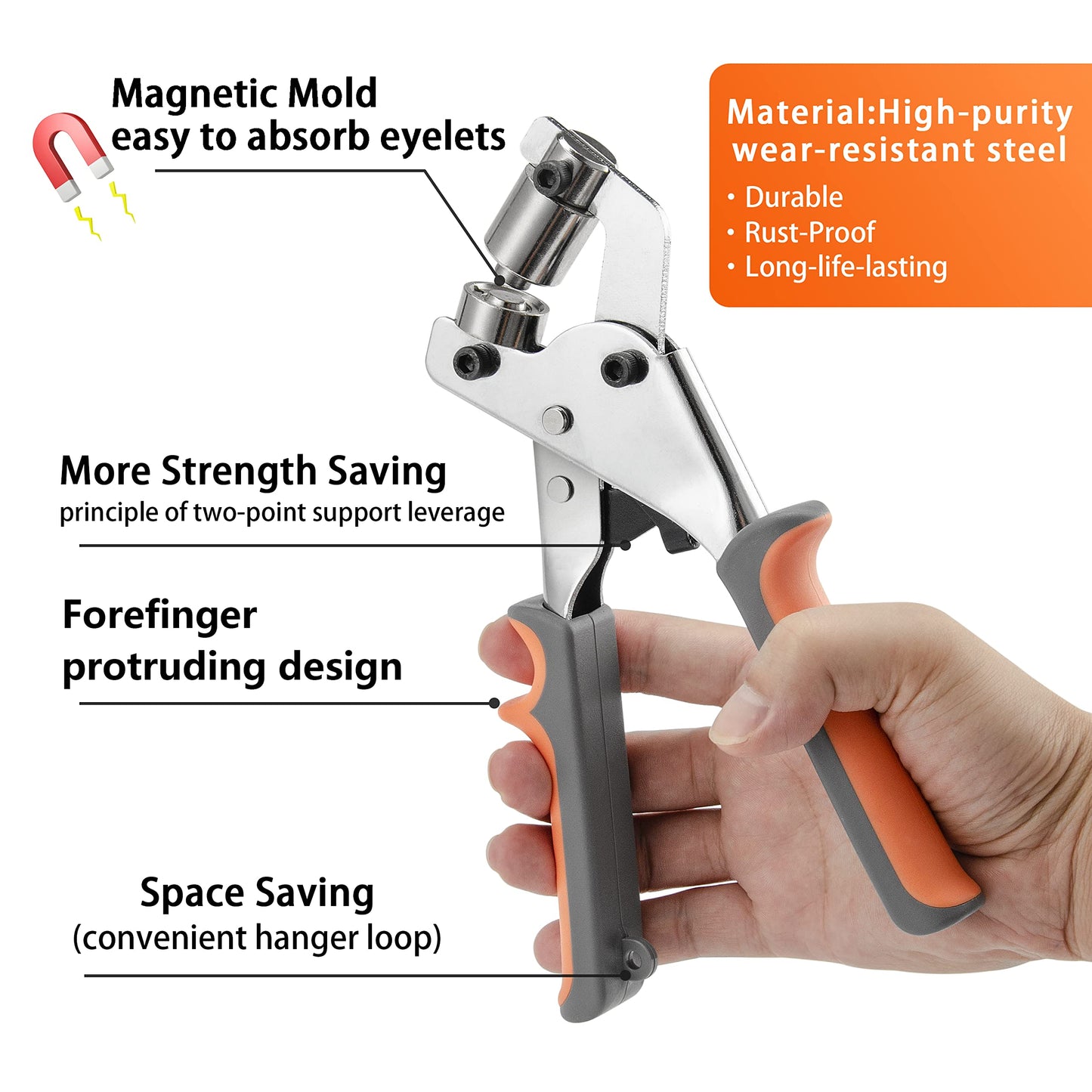 Grommet Tool Kit Eyelet Plier: IMLIKE Handheld Puncher Set with 500pcs 3/8 inch (10mm) Silver Grommets, Manual Eyelet Kits Press Machine for Banner
