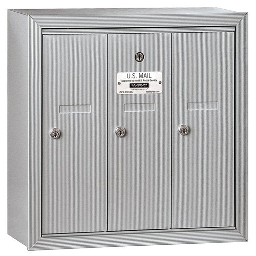 Salsbury Industries 3503ASP Surface Mounted Vertical Mailbox with Master Commercial Lock, Private Access and 3 Doors, Aluminum
