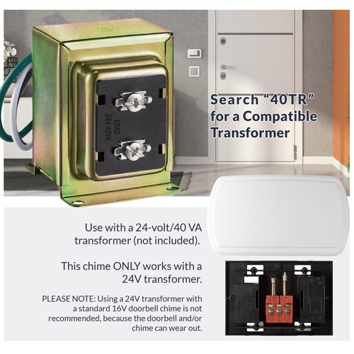 Newhouse Hardware CHM24V White 24-Volt Wired Doorbell Chime | Electrical Door Bell for Homes | Hard-Wired Door Chimes with Front Door Ding-Dong and Rear Tone | Home Improvement Electrical Equipment