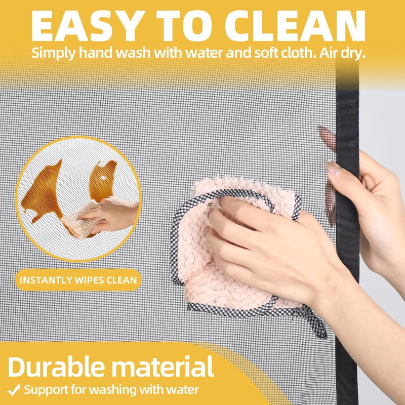 Magnetic Screen Door – 34" x 81" with Strong Magnets, Self Sealing Hands Free Mesh Curtain for Interior Door, Fits 32" x 80" Standard US Door, Keep Bugs Out, Pet and Kid Friendly, Easy Install, Black
