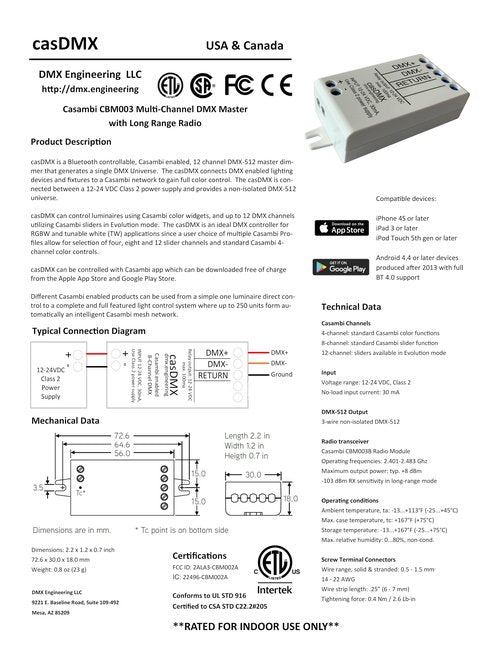 LLS | casDMX Casambi Enabled 4-Channel DMX Master | DMX Engineering