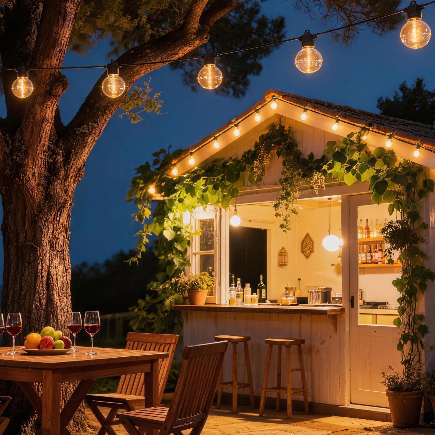 BYIZO 31FT Solar Outdoor String Lights with 12 LED Bulbs, IP65 Waterproof, Remote Control & Dual Solar-USB Charging for Patio, Garden, Backyard & Party