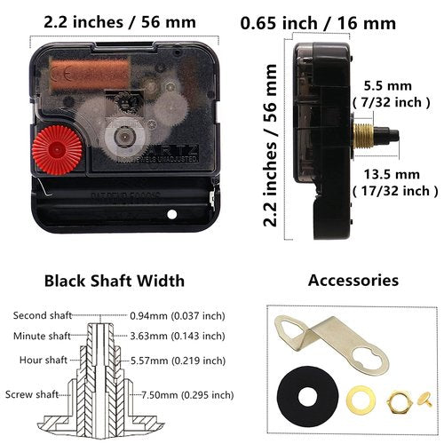TIKROUND Youngtown 12888 Movement for Clock Repair Replacement 13.5mm (17/32 inch) Shaft Length 5.5mm (7/32 inch) Thread Length.(Black Shaft)