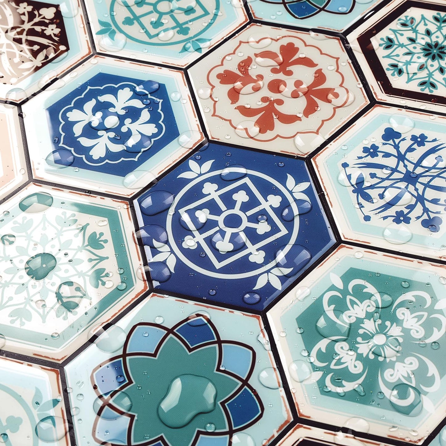 FunStick 15 Pcs Teal Blue Peel and Stick Tile Backsplash for Kitchen Bathroom Boho Self Adhesive Wall Tiles 12"x12" Removable Peel and Stick on Backsplash Tiles for Renters Kitchen Shower Tile Sticker