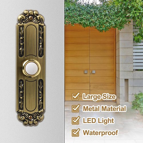 5 Inch Heavy Duty Doorbell Button with Waterproof Design and Antique Bronze Light for All Weather