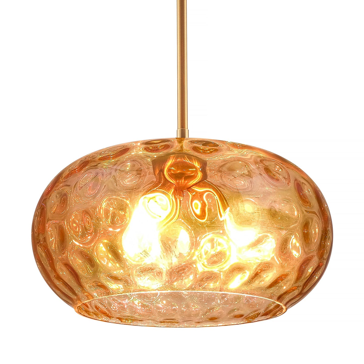 Wrlmfy Large Glass Pendant Lighting, Hammered Lampshade Chandelier with Height Adjustable Hanging Rods, Brass Gold Chandelier for Dining Living Room Kitchen Island (Colorful Deep Amber, 14 Inch)