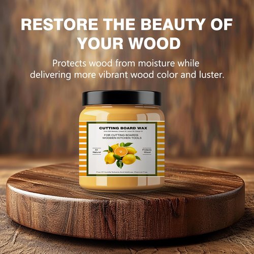 Premium Cutting Board Finish Wax - Natural Beeswax and Carnauba Wax - Enriched with Lemon & Orange Oils - for Wood Butcher Blocks, Wooden Bowls, and Utensils - Natural Wood Conditioner - 3.5oz