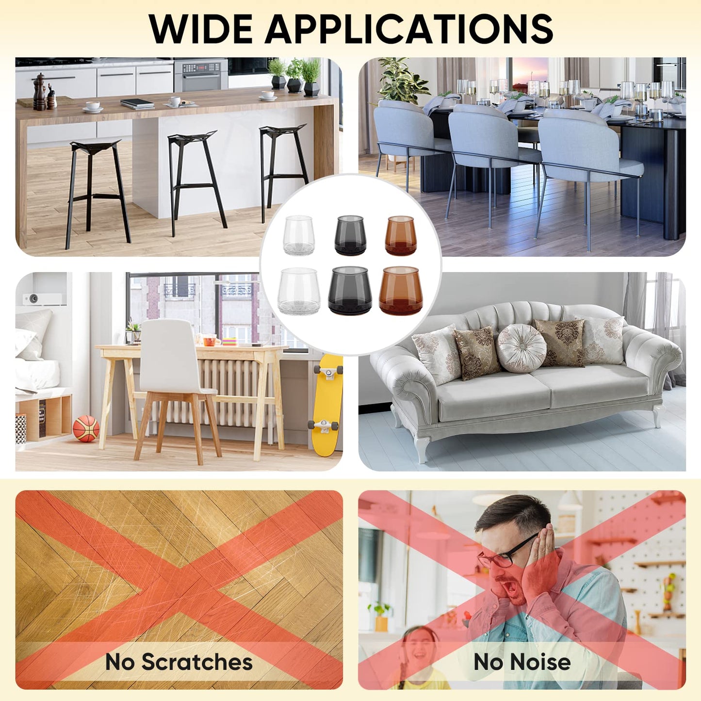 BALEINE Silicone Chair Leg Floor Protectors, Stool Leg Protectors Cap, Chair Leg Caps for Hardwood Floors (Clear-16pcs, Round S)