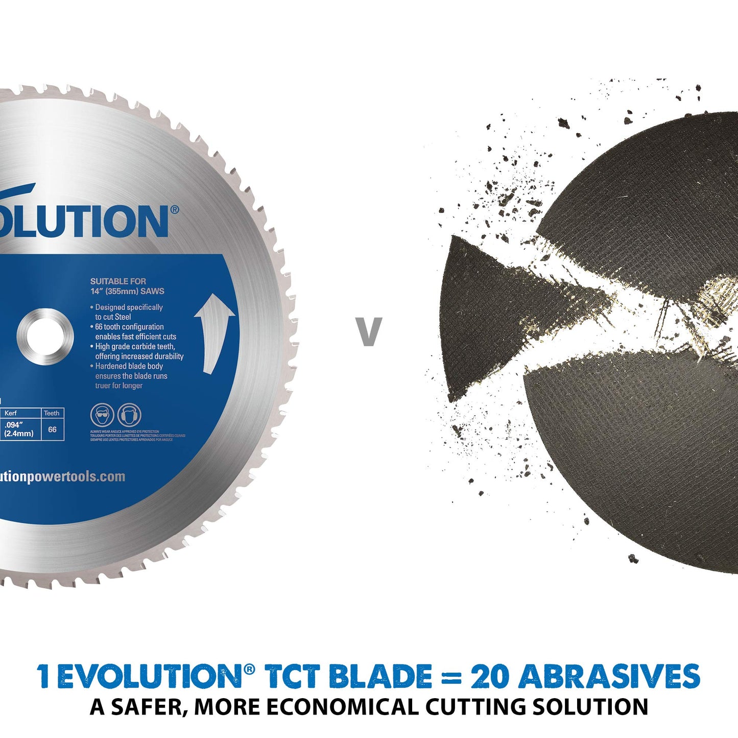 Evolution Power Tools 14BLADEST Blade for Cutting Mild Steel, For Circular and Chop Saws, No Heat, No Burrs & Virtually No Sparks, Carbide-Tipped TCT Blade For Cold Metal Cutting,14-Inch x 66-Tooth