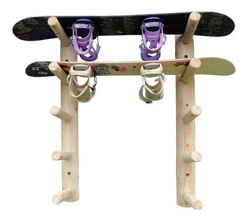 5-Place Wall-Mounted Skis/Snowboard Log Rack - Poles & Ski Wall Mount, Snowboards Wall Rack, Indoor & Outdoor Ski Holders for Walls, Hangers for Skis Indoor Storage - Unfinished