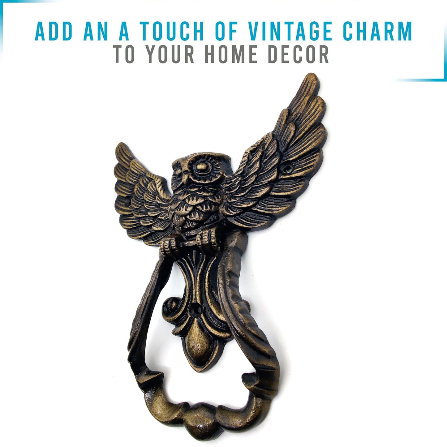 Owl Front Door Knocker, Heavy Duty, Garden/House Decor, Antique Bronze for Wooden House Farmhouse, Home Décor Accessories