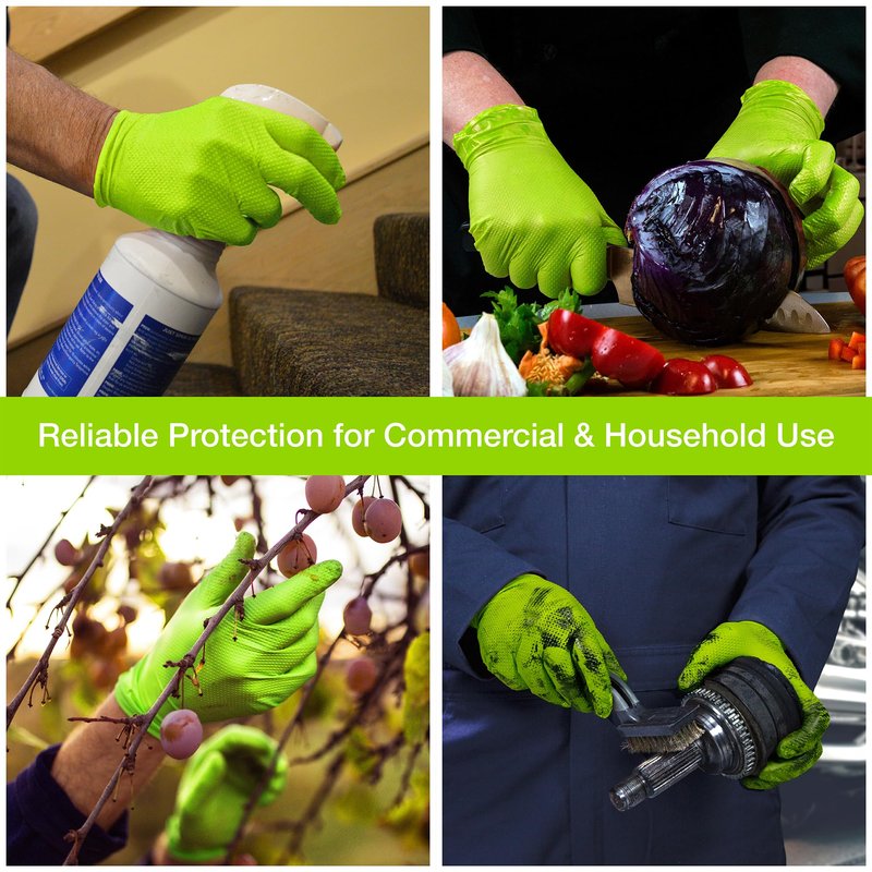 1st Choice 6 mil Green Gloves, Disposable, Latex Free, Raised Diamond Grip, Mechanic Glove for Men, Large, Case of 1000