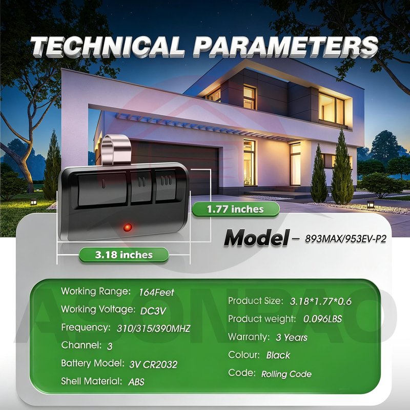 ASONPAO 2-Pack for Chamberlain 953EV-P2 953ESTD Universal Garage Door Opener Remote FCC Certified 3-Year Warranty