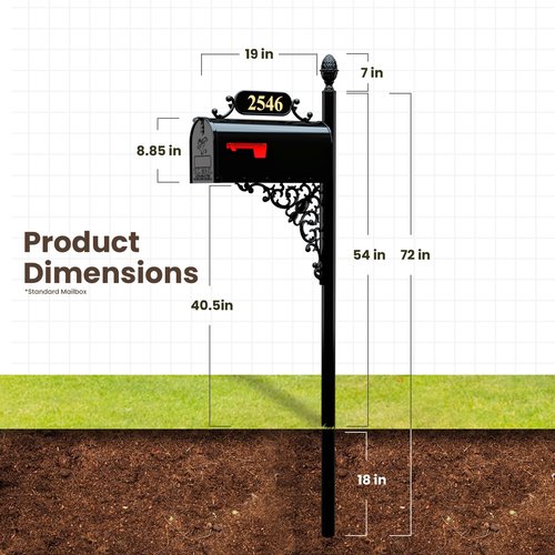 ADDRESSES OF DISTINCTION Oak Mailbox & Post Kit – Black Mailbox System – Includes Address Plaque, Bracket & Mounting Hardware – Rust Resistant Metal Mailbox with Decorative Finial