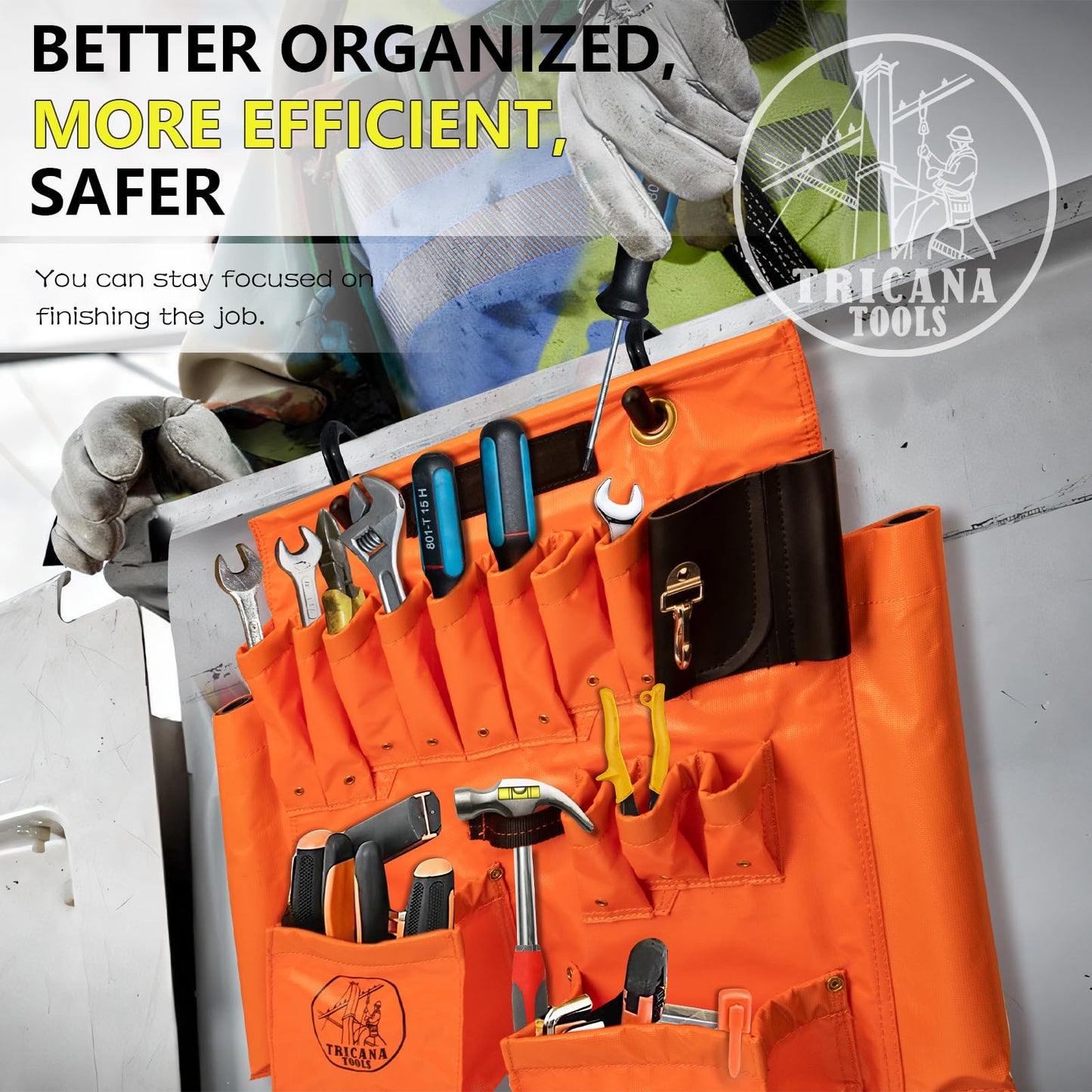 Lineman Tool Board, Aerial Apron w/Magnet, Bucket Truck Tools Organizer with Over 16 Pockets and Aerial Bucket Hooks, Tool Organizer for Bucket Trucks and Lineman, Includes Two 2” Bucket Hooks