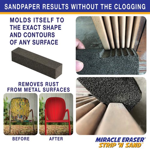 Miracle Eraser Strip 'N Sand Paint Remover | Non-Toxic, Chemical-Free Paint Stripper | Contour Sanding Blocks | Wood & Metal Surfaces | Ideal for Ornate Furniture & Fine Detailed DIY Projects