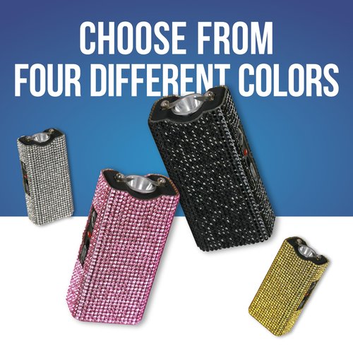 Streetwise Rhinestun Keychain Stun Gun – Compact Rechargeable Stun Gun Flashlight with Rhinestone Grip, Holster, and Keyring for Women’s Self Defense and Personal Protection, Pink