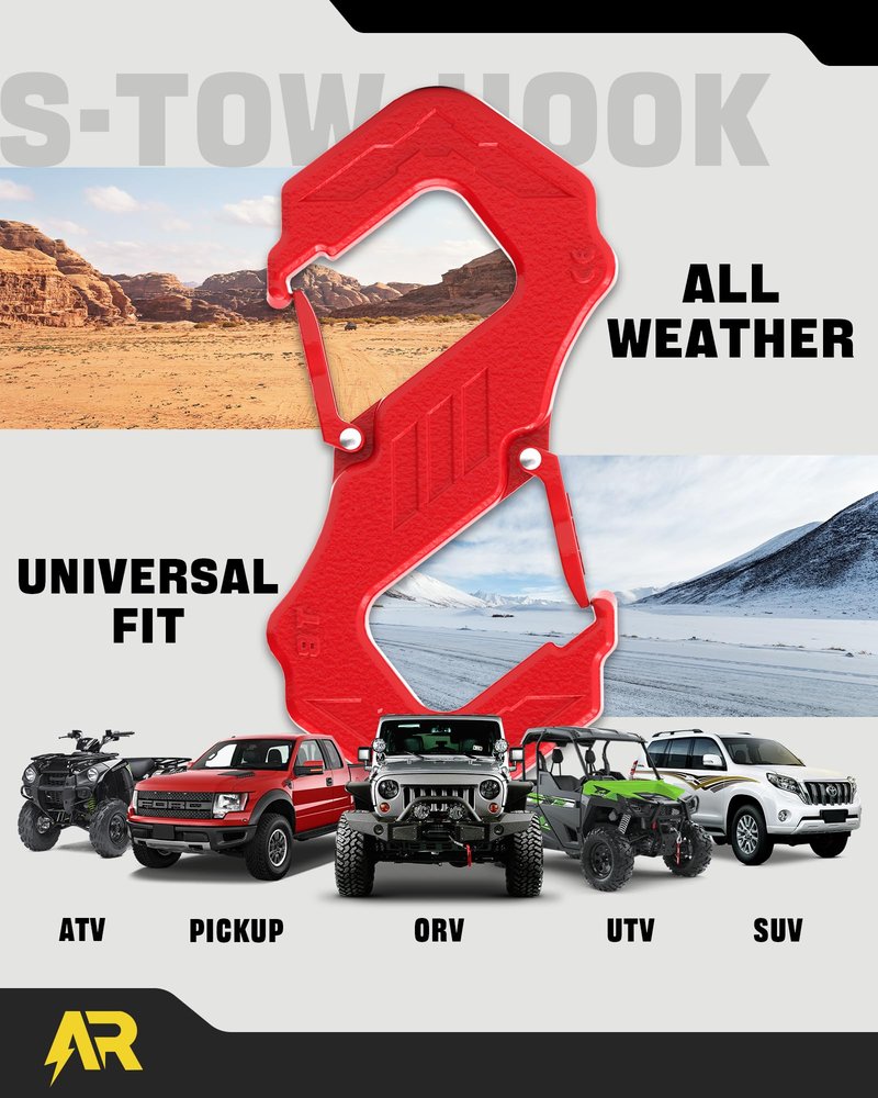 AUTORICH 3/8" S Tow Hook, G80 Steel Quick Winch Shackle 33,000Lbs Break Strength, Heavy Duty Off-Road Recovery Connect Hook for SUV, Truck, Trailer & Towing Applications, Red