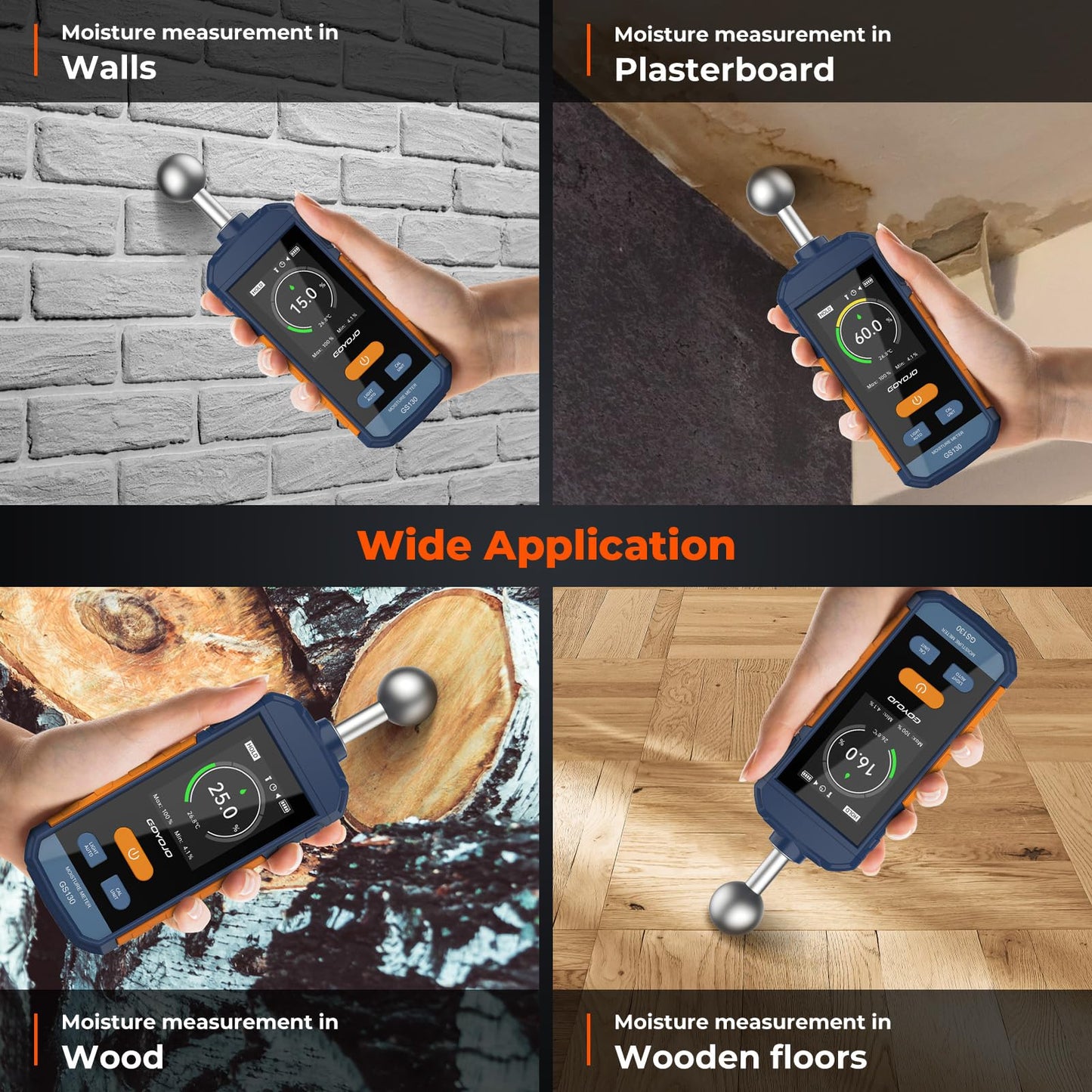Wood Moisture Meter for Drywall, Pinless Moisture Meter, Rechargeable 5~40mm Moisture Detector for Home, Non-destructive Moisture Reader for Wall, Lumber, Floors, Firewood and Construction Materials
