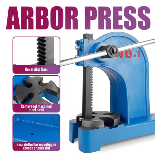 Arbor Press, Ratchet Leverage Arbor Press, with Handwheel, 5.5" Maximum Height Manual Desktop Punch Press Machine, Metal Arbor Press Tool (Blue, 1 TON)