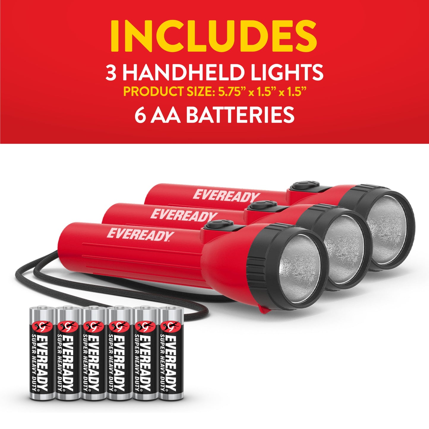 EVEREADY LED Flashlights (3-Pack), Bright Flashlights for Emergencies and Camping Gear, Power Outage Flash Light, AA Batteries Included