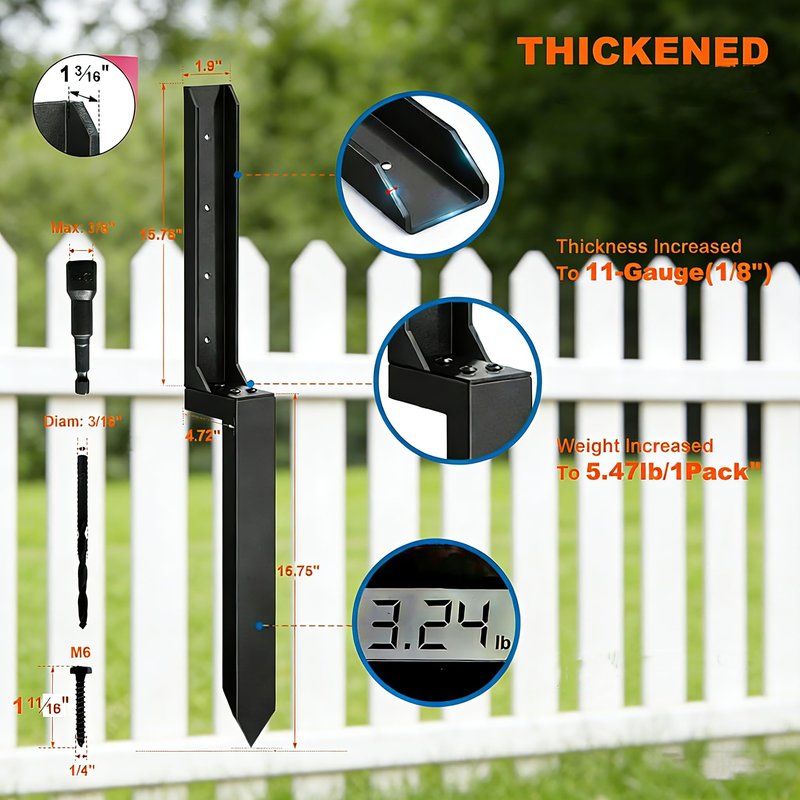 4PCS Fence Post Repair Kit, Heavy Duty Fence Post Anchor Quick Fix for Broken/Leaning Wooden Fence, Easy to Install, Black