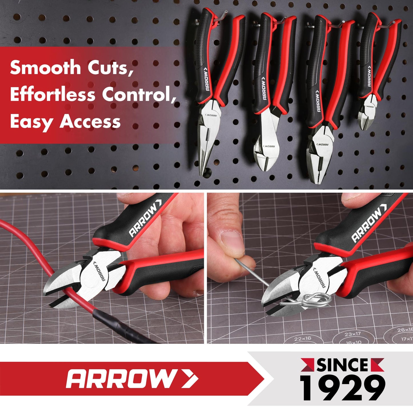 ARROW High Leverage Diagonal Pliers, 6 Inch Wire Cutters with Comfortable TPR Handle, High Carbon Steel Side Cutters for Cutting Wire